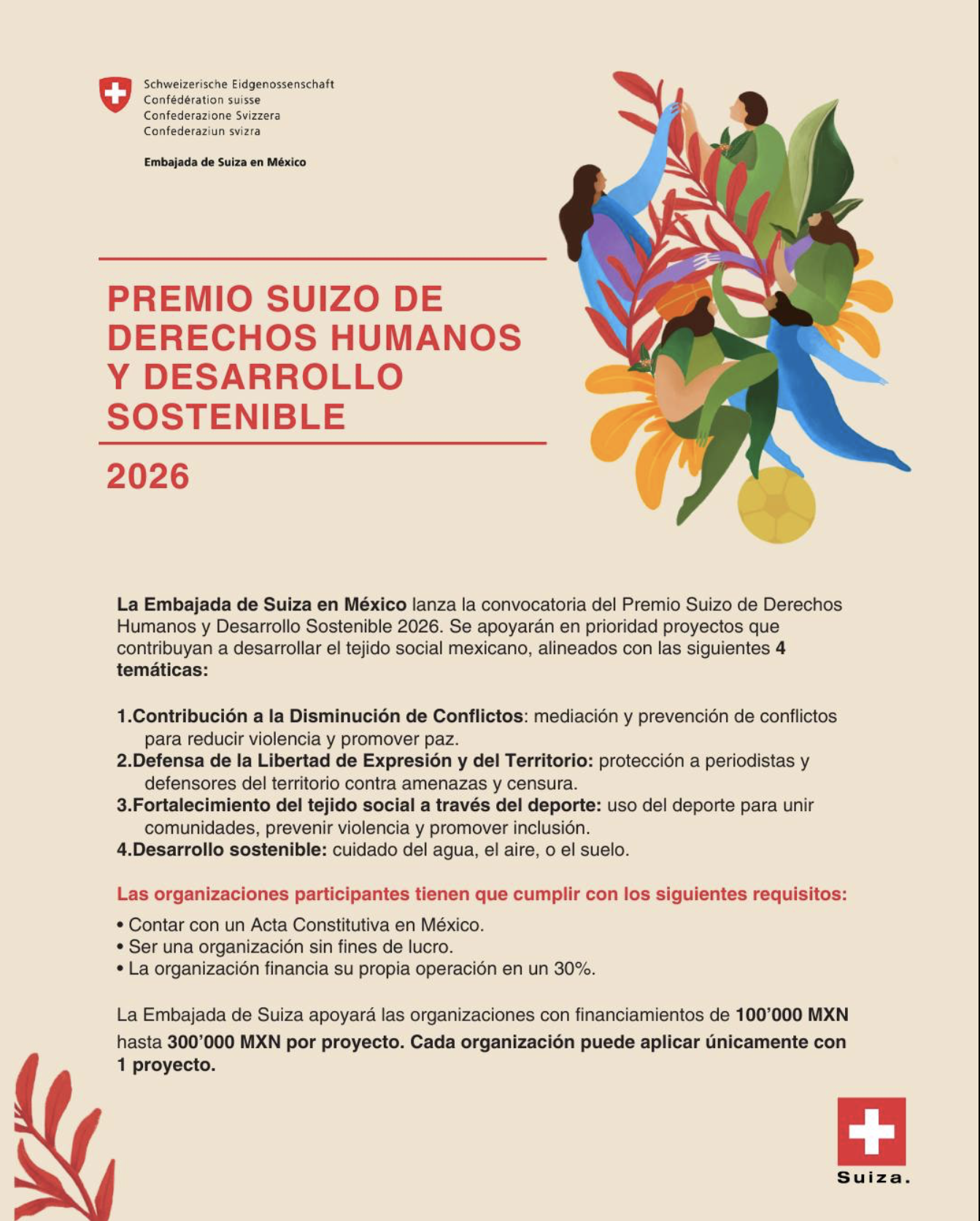 Vacante – Premio suizo de derechos humanos y desarrollo (Embajada de Suiza en México)