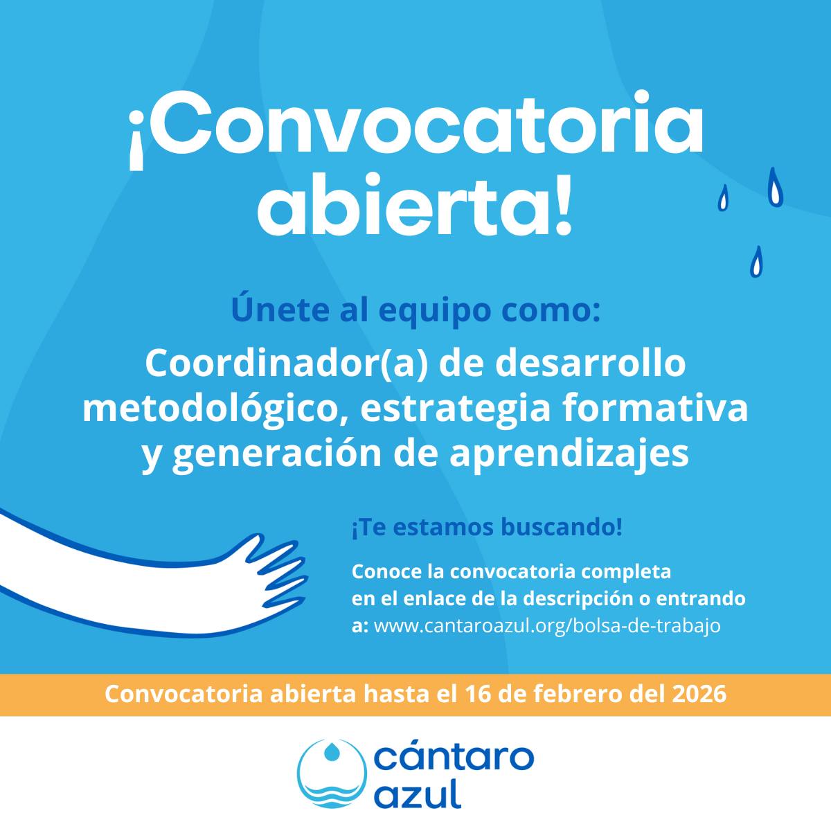 Vacante-Coordinación de desarrollo metodológico, estrategia formativa y generación de aprendizajes (Cántaro azul)