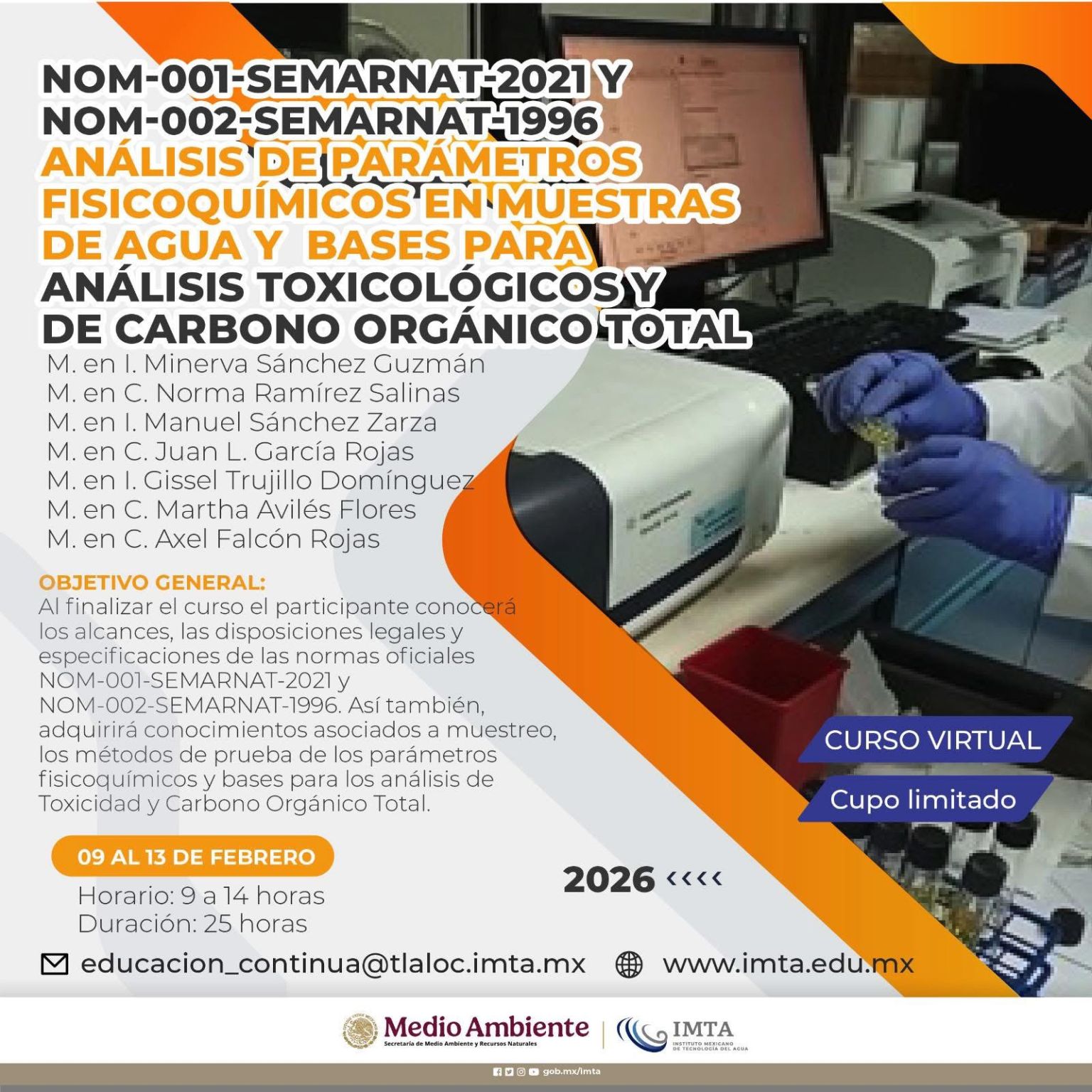 Análisis de parámetros fisicoquímicos en muestras de agua y bases para análisis toxicológicos y de Carbono Orgánico Total (Cátedra UNESCO IMTA)