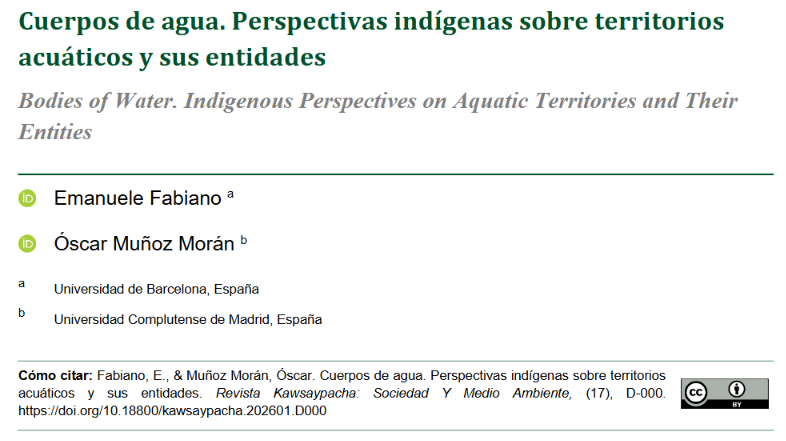 Cuerpos de agua. Perspectivas indígenas sobre territorios acuáticos y sus entidades (PUCP)