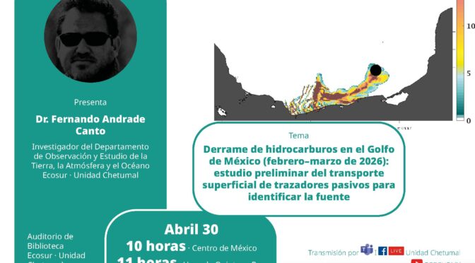 Derrame de hidrocarburos en el Golfo de México (febrero-marzo de 2026): estudio preliminar del transporte superficial de trazadores pasivos para identificar la fuente (Unidad Chetumal, El Colegio de la Frontera Sur)