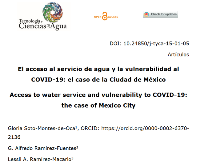 El acceso al servicio de agua y la vulnerabilidad al COVID-19: el caso de la Ciudad de México (Tecnología y Ciencias del Agua)