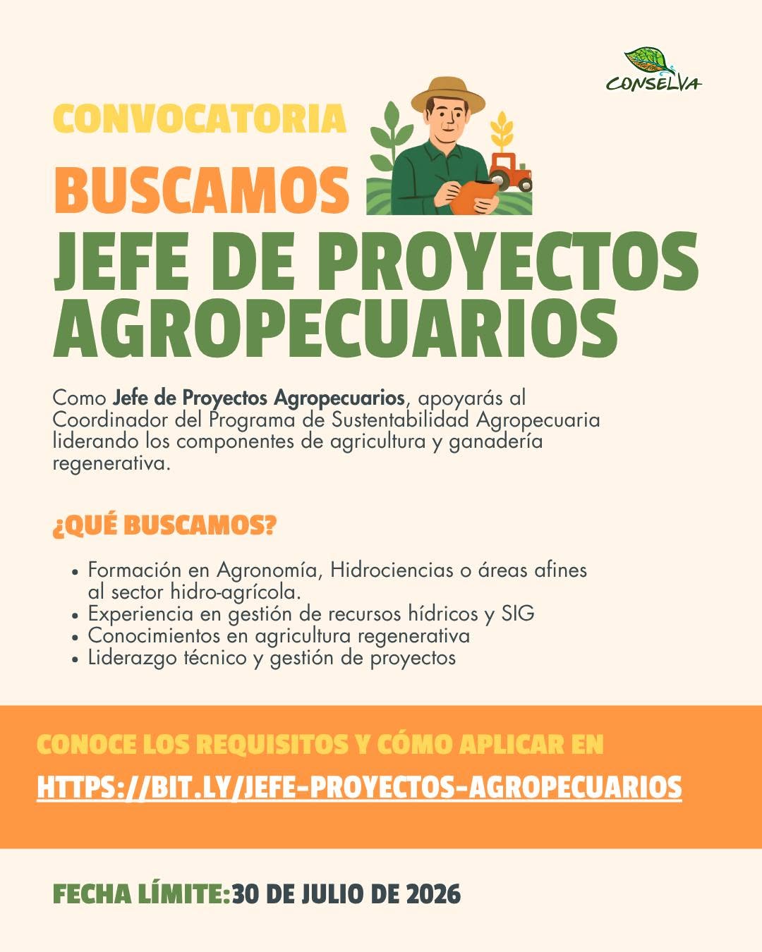 Vacante – Jefe de Proyectos Agropecuarios Regenerativos (Conselva)