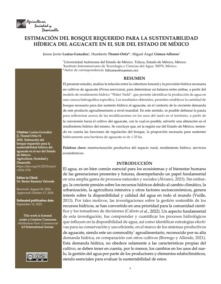 Estimación del bosque requerido para la sustentabilidad hídrica del aguacate en el sur del Estado de México (SCiELO)