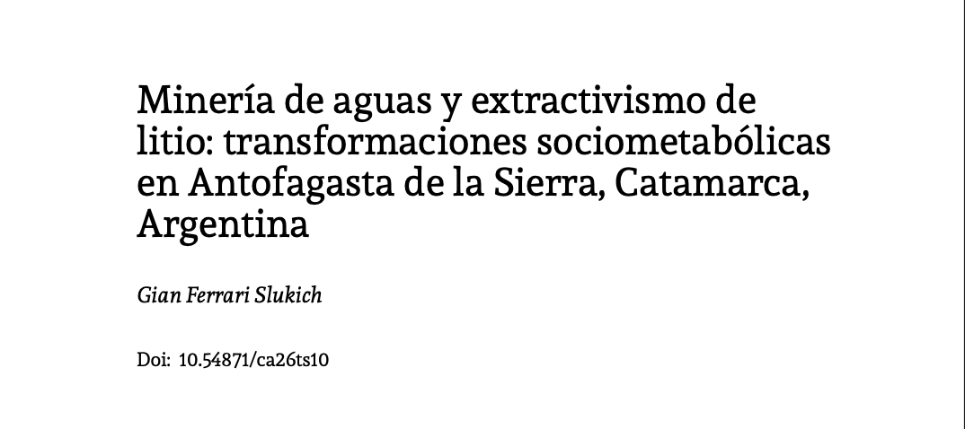 Minería de aguas y extractivismo de litio: transformaciones sociometabólicas en Antofagasta de la Sierra, Catamarca, Argentina (CLACSO)