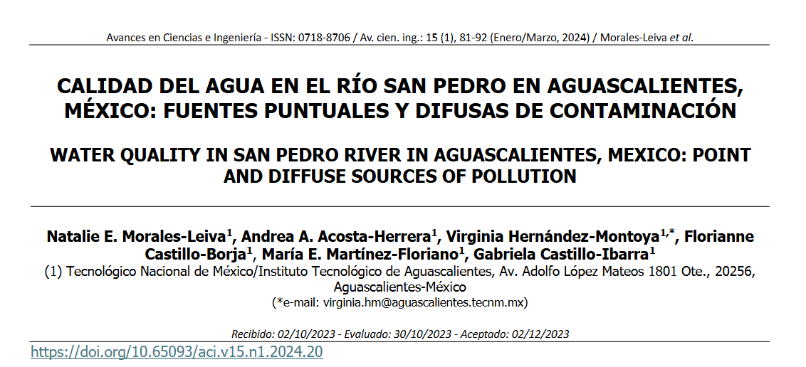 Calidad del agua en el río San Pedro en Aguascalientes, México: fuentes puntuales y difusas de contaminación (ACI)