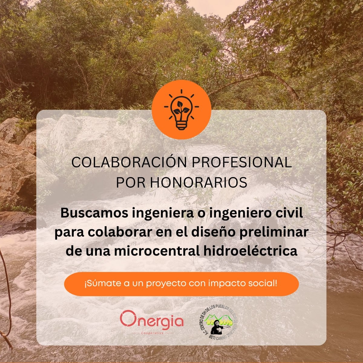 Vacante – Ingeniero(a) Civil con experiencia en obras hidráulicas para microcentral hidroeléctrica comunitaria (Centro de Derechos Humanos Bety Cariño y Cooperativa Onergia)