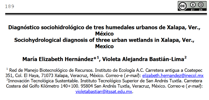 Diagnóstico sociohidrológico de tres humedales urbanos de Xalapa, Ver., México (Ambiens Techné Et Scientia México)
