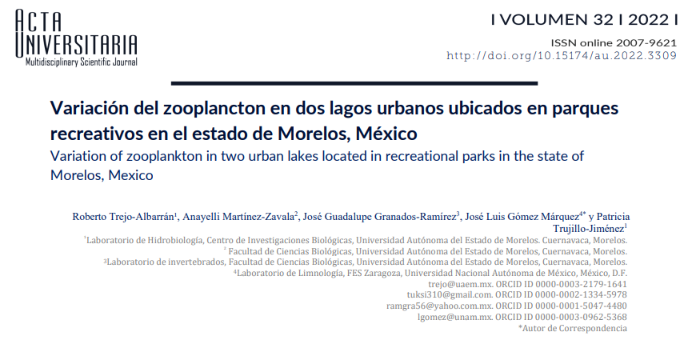 Variación del zooplancton en dos lagos urbanos ubicados en parques recreativos en el estado de Morelos, México (SciELO – Acta Universitaria)