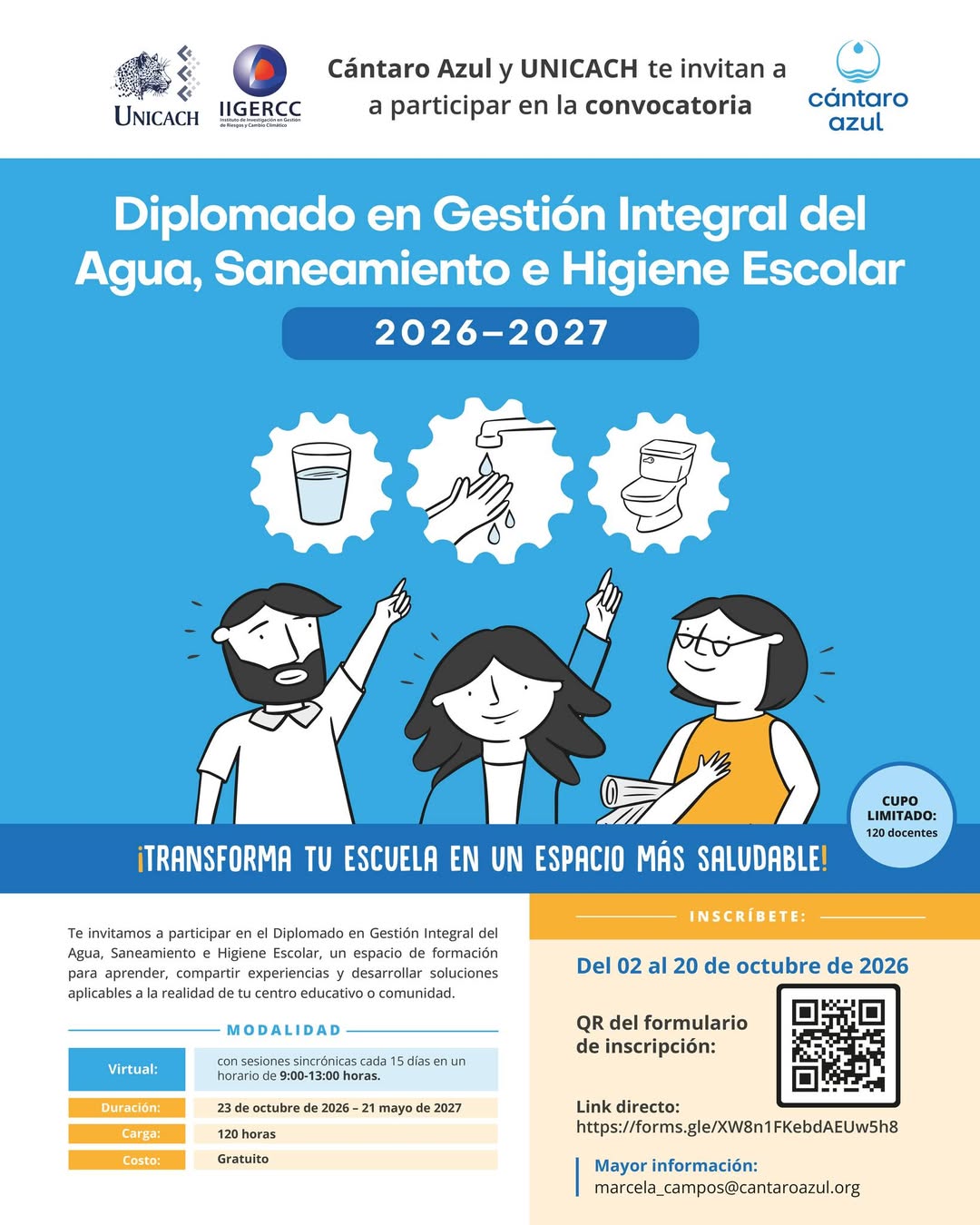 Convocatoria – Diplomado en Gestión Integral del Agua, Saneamiento e Higiene Escolar (Cántaro Azul y UNICACH)